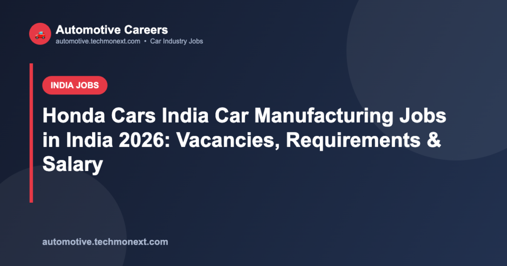 Honda Cars India Car Manufacturing Jobs in India 2026: Vacancies, Requirements & Salary