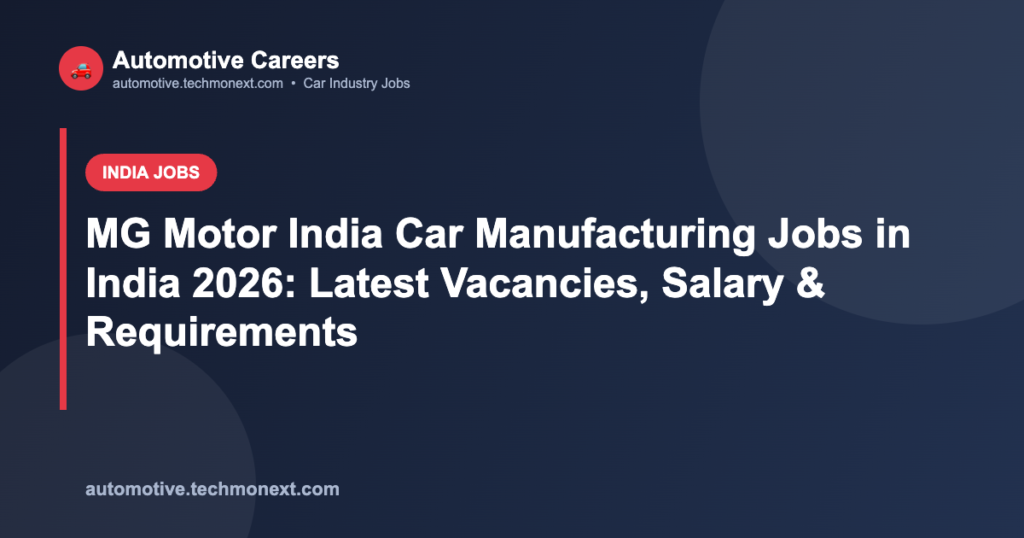 MG Motor India Car Manufacturing Jobs in India 2026: Latest Vacancies, Salary & Requirements