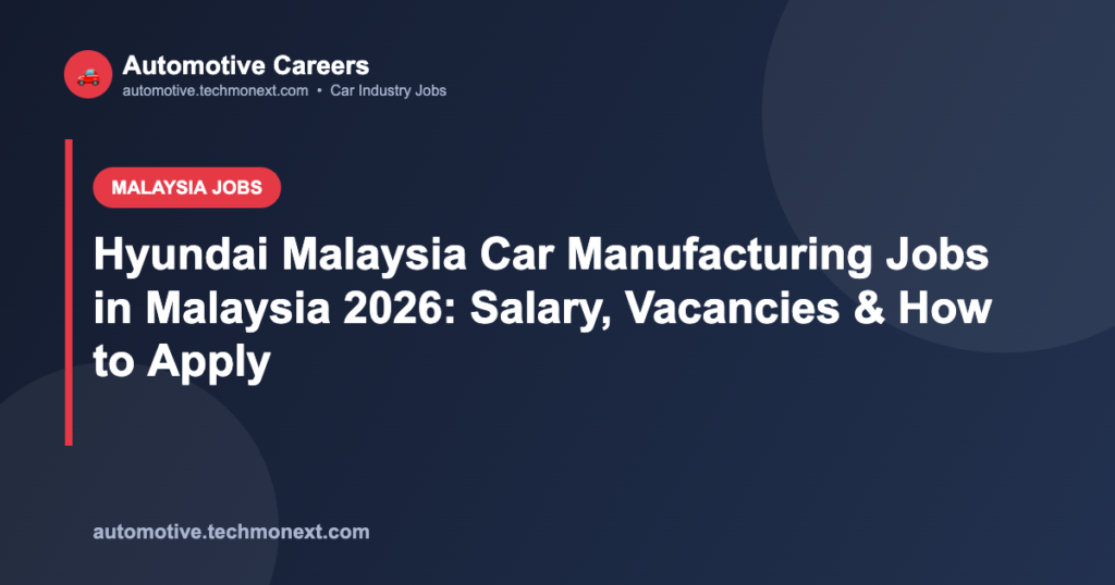 Hyundai Malaysia Car Manufacturing Jobs in Malaysia 2026: Salary, Vacancies & How to Apply